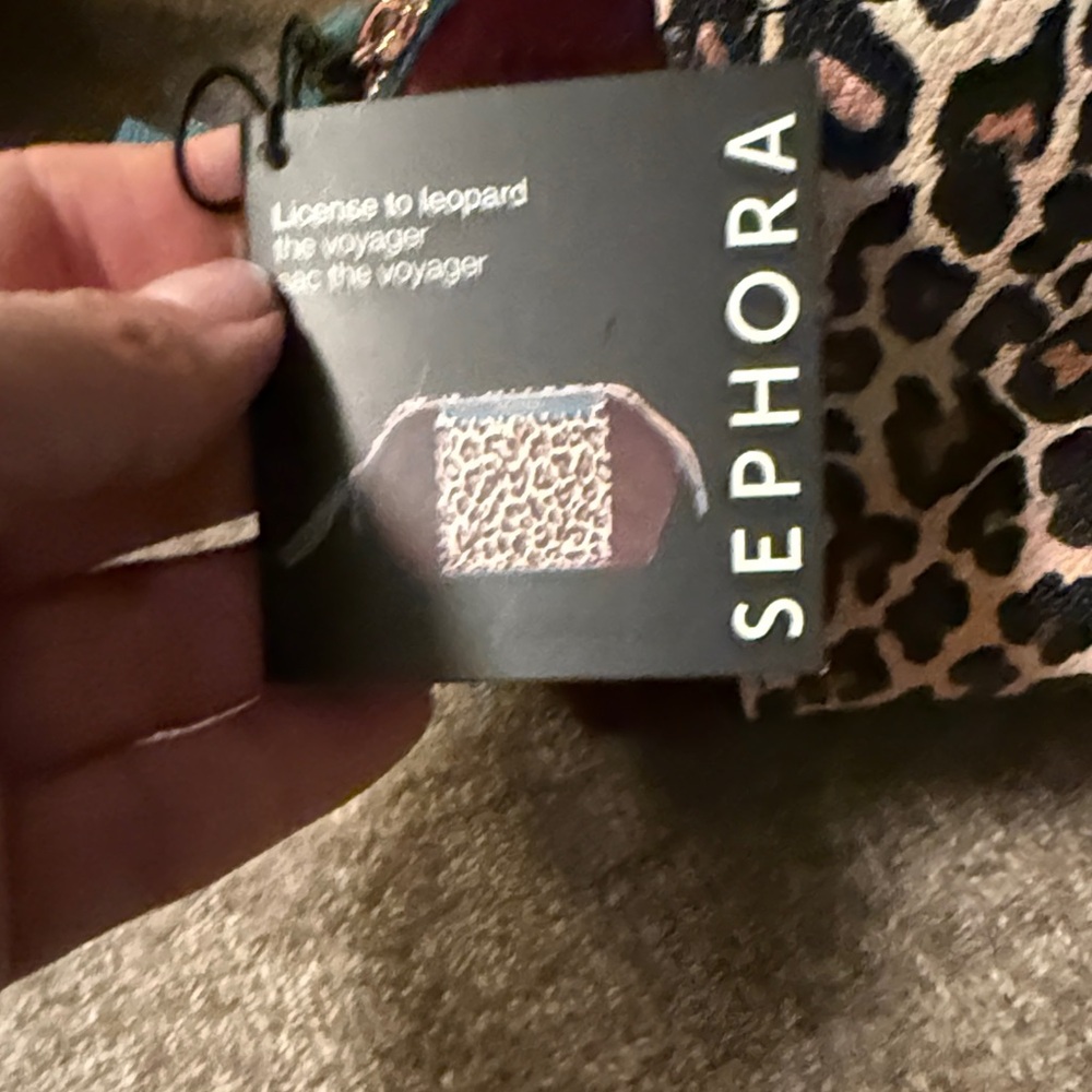 Sephora Leopard Print Cosmetic Bag with Burgundy and Teal - Picture 2 of 3